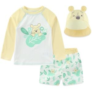 Disney Winnie the Pooh baby boys upf 50+ rash guard swim trunks and sun hat